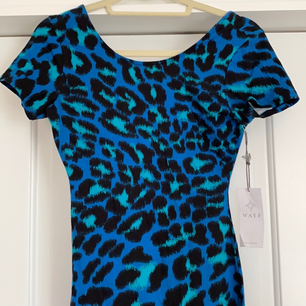 WAYF Leopard Print Dress in Blue
